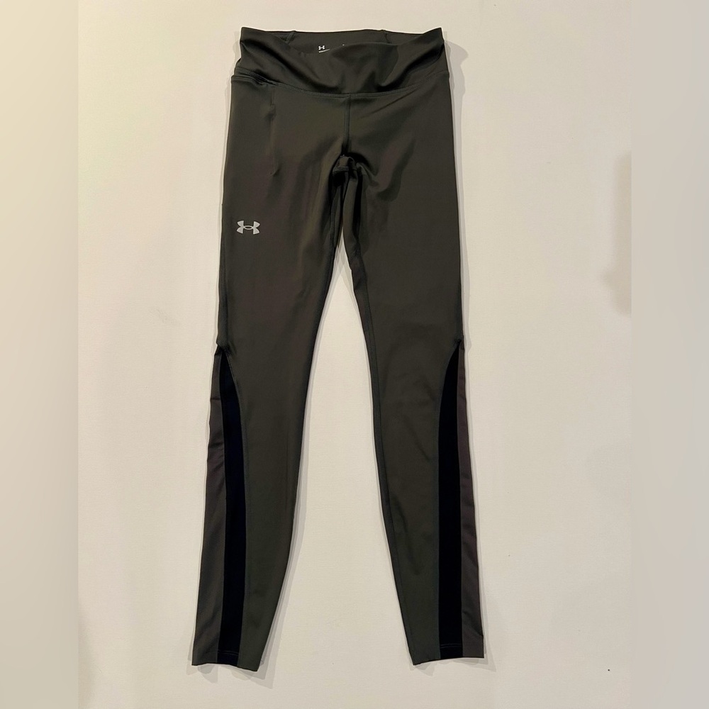 Under Armour Compression Army Green Black Mesh Performance Leggings Pocket